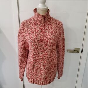Eddie Bauer Red and Cream Turtleneck Sweater